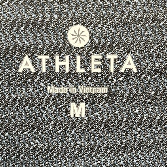 Athleta 3/4 Athletic Leggings Sz M Black Blue Striped - Picture 9 of 9